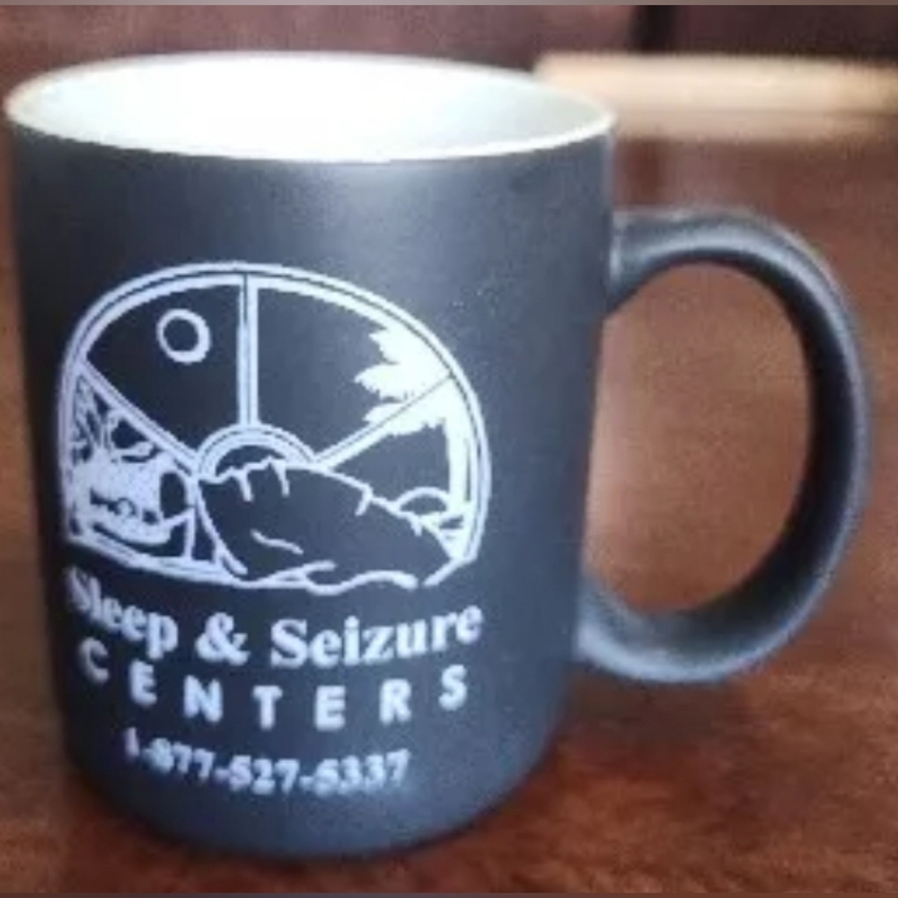 Black Enamel Mug Coffee Cup "Sleep And Seizure Centers" Mug